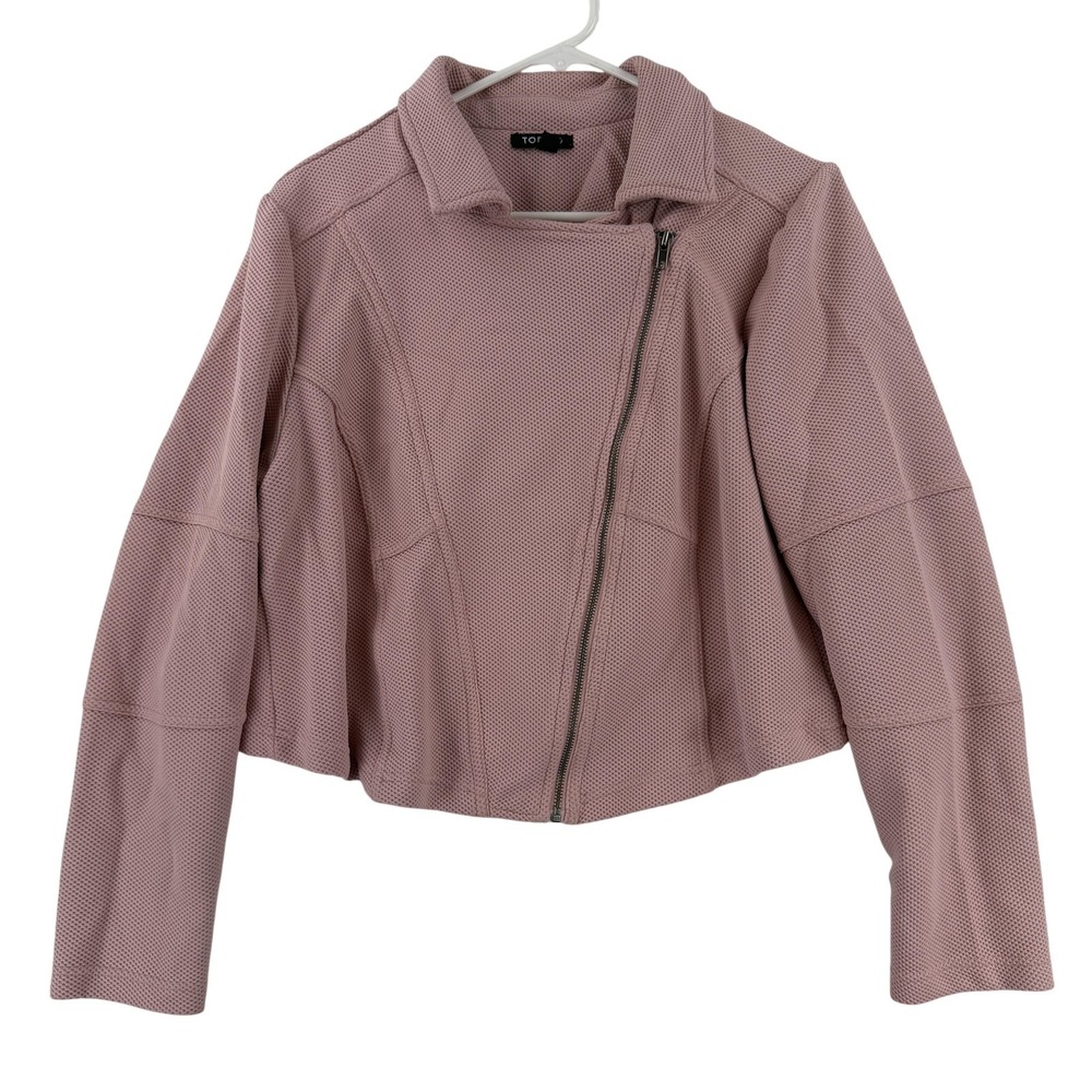 Torrid Jacket Womens‎ 1X Pink Textured Knit Moto Asymmetrical Zip Collared